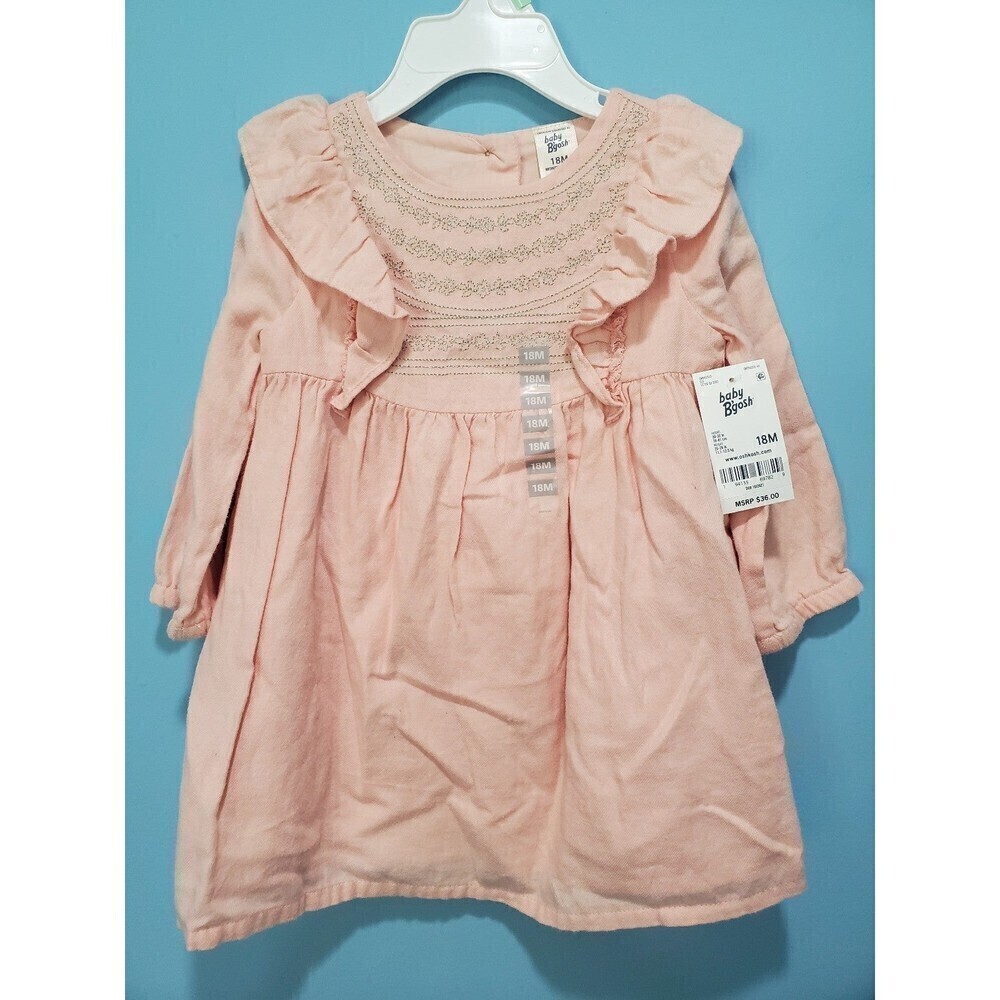 OshKosh Baby B'gosh‎ Ruffled Cotton pale pink Girl Dress with Silver Embroidery